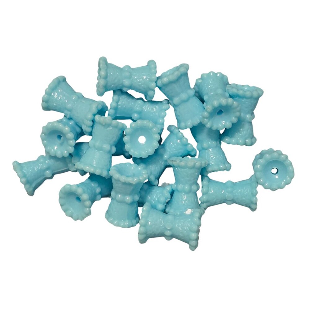 Baby Blue Glitter Spool Beads 20pc Acrylic Barrel Beads with Scalloped Edges